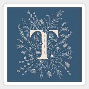 Botanical Letter T (Lake Blue) Sticker